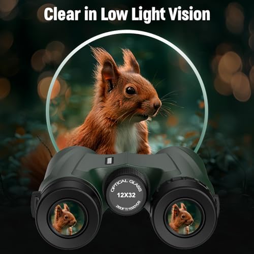 12X32 Compact HD Binoculars for Adults Hight Powered with Phone Adapter - Large View Binoculars Clear Low Light Vision- Lightweight & Waterproof Binoculars for Bird Watching Travel Cruise Ship Hunting