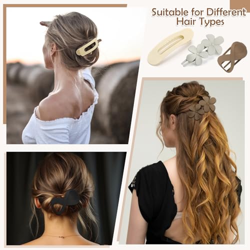 12 Pcs Flat Hair Clips for Women, Lay Flat Claw Clips Flower Hair Clips for Women French Concord Flat Hair Clips, 3 Styles Matte Hair Clips for Thin Thick Hair