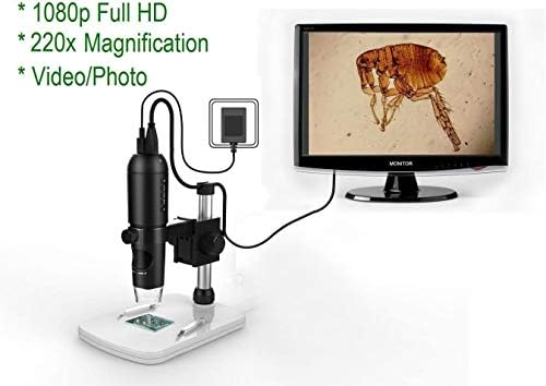 1080P Full HD Digital Microscope, HDMI Microscope, 10x-220x Magnification, to Any Monitor/TV with HDMI-in, Photo Capture, Micro-SD Storage, PC Supported