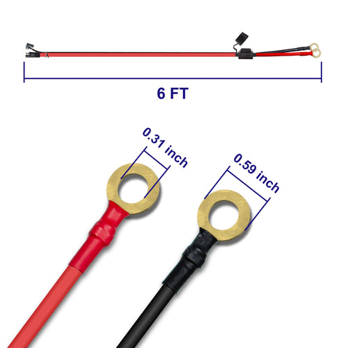 10AWG 6FT Charger Cable, SAE to O Ring Terminal Quick Disconnect Harness, 2 Pin SAE Connectors Extension Cables Cord with 15& 20A Fuse for Car, Motorcycle, Solar Panel