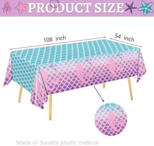 122Pcs Mermaid Birthday Party Decorations Set Mermaid Party Supplies Includes Plates, Napkin, Fork, Cup, Tablecloth, Banner for Baby Shower Ocean Birthday Party Decorations, Serves 24
