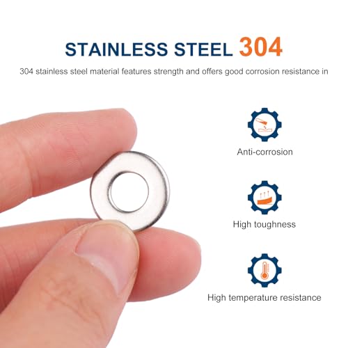 12# Flat Washers 304 Stainless Steel Washers SAE Metal Washers, Pack of 200
