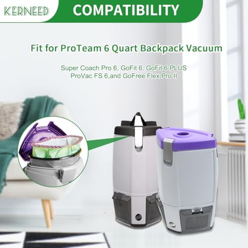 12 Pack 107314 Micro Filter Bags Replacement for ProTeam 6 Quart Backpack Vacuum: Super Coach Pro 6, ProVac FS 6, GoFit 6, GoFit 6 PLUS and GoFree Flex Pro II