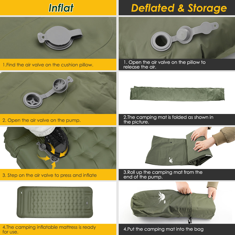 SlowTon Self Inflating Camping Mat- 12 CM Thickness Inflatable Sleeping Pad with Built-in Pump, Portable Lightweight Single Camping Air Mattress with Pillow, Double Joinable for Outdoor Hiking(Green)