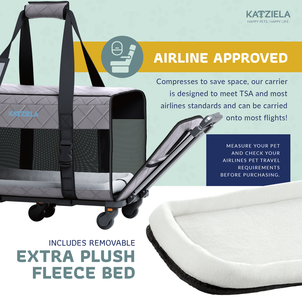 Katziela Quilted Chariot Pet Carrier With Removable Wheels and Telescopic Handle