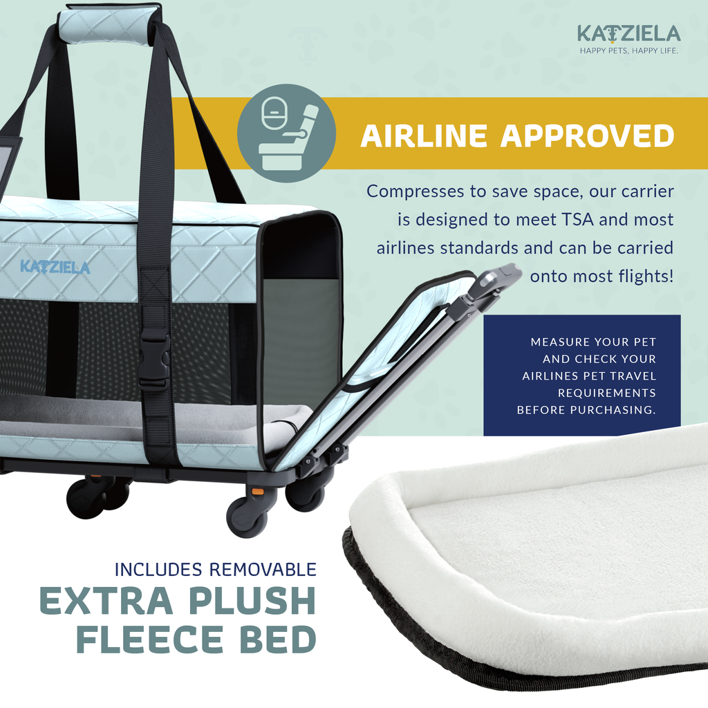 Katziela Quilted Chariot Pet Carrier With Removable Wheels and Telescopic Handle