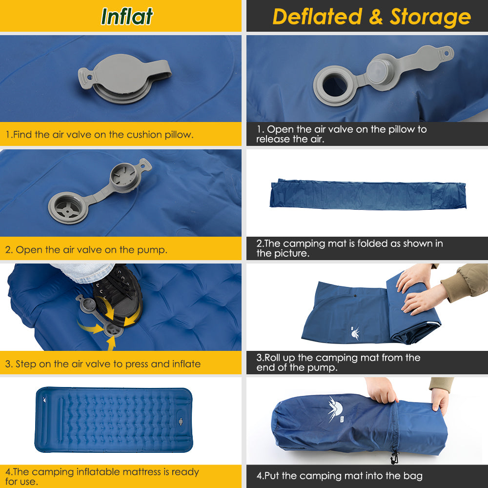 SlowTon Self Inflating Camping Mat- 12 CM Thickness Inflatable Sleeping Pad with Built-in Pump, Portable Lightweight Single Camping Air Mattress with Pillow, Double Joinable for Outdoor Hiking(Blue）