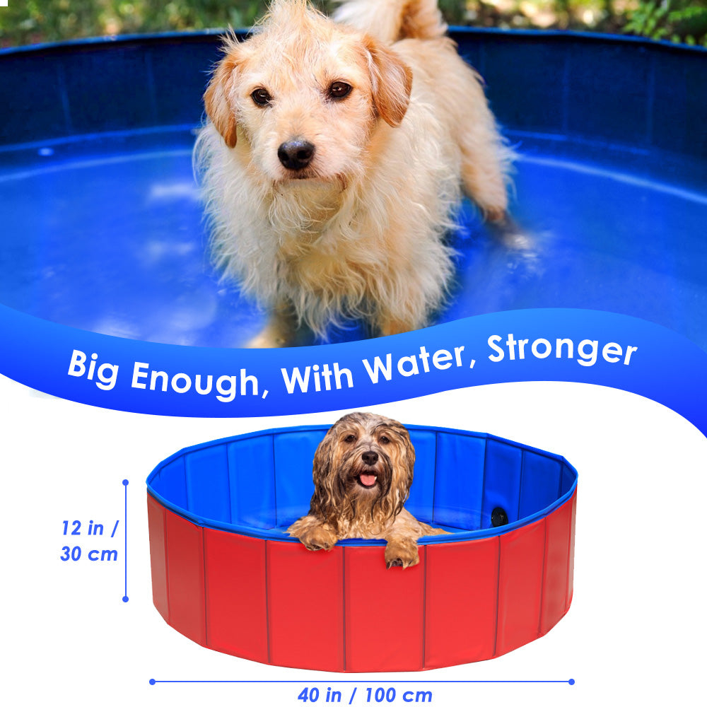 Foldable Dog Swimming Pool - Blue & Red