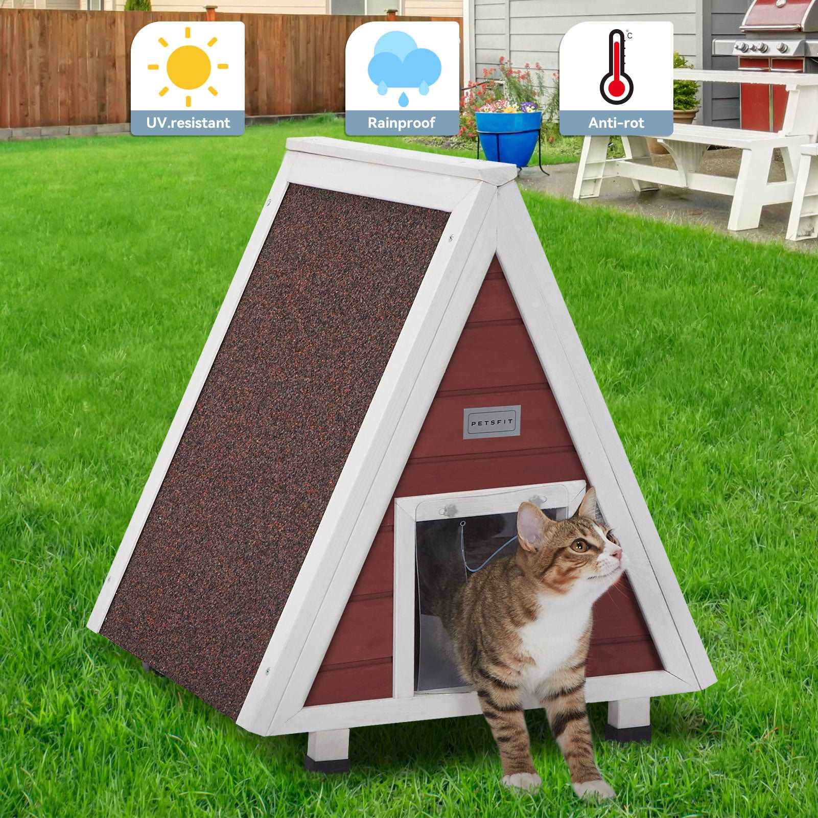 PETSFIT Single Story Triangular Cat House With Foot Stand