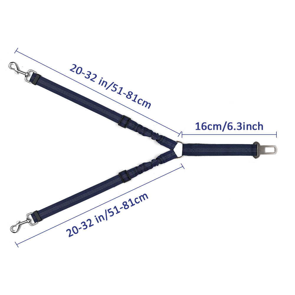 Double Dog Car Seatbelt - Blue
