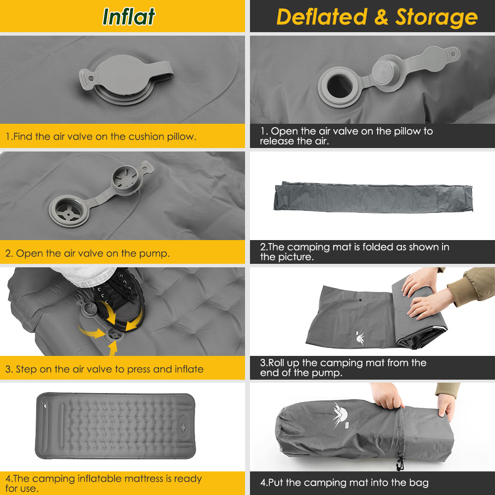 SlowTon Self Inflating Camping Mat- 12 CM Thickness Inflatable Sleeping Pad with Built-in Pump, Portable Lightweight Single Camping Air Mattress with Pillow, Double Joinable for Outdoor Hiking(Grey)