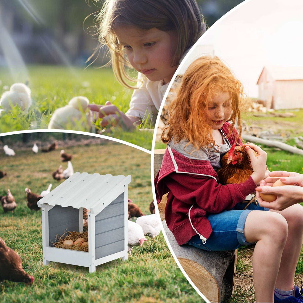 PETSFIT Chicken Nest Box Wood Single Boxes for Laying Eggs with PVC Roof