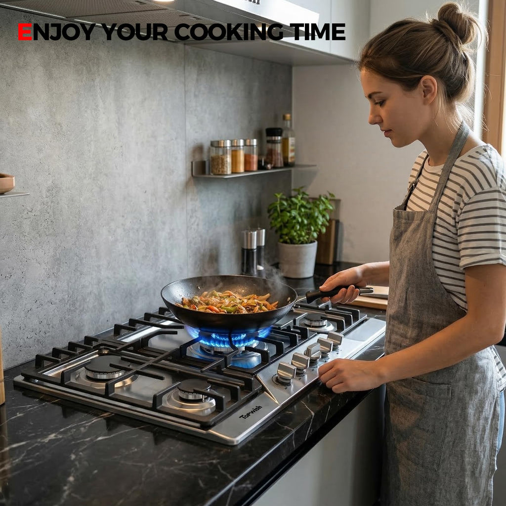 12 Inch Gas Cooktop, TOPWISH Gas Stove Top with 2 High Efficiency SABAF Burners, NG/LPG Convertible 304 Stainless Steel Built-in Propane Stovetop with Thermocouple Protection for Apartments, Rvs