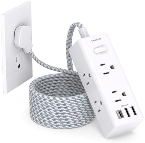 15Ft Extension Cord with Multiple Outlets, Flat Plug Power Strip Surge Protector with 15 Ft Long Cord, 6 Outlet 3 USB Ports (1 USBC) Multi Outlet Wall Plug for Home Office College Dorm Room Essentials