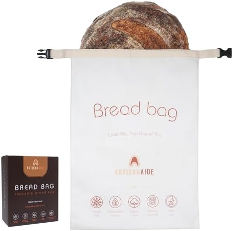 12x17 Bread Bag, Bread Storage for Homemade Sourdough, Reusable Bread Bags for Homemade Bread, Buckle Closure, Machine Washable, Freezer Safe, BPA Free, Gifts for Sourdough Bakers