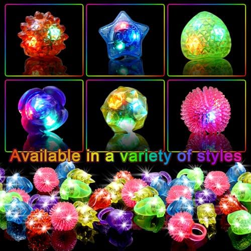 150 Pack LED Light Up Rings, Glow in the Dark Party Supplies, 6 Style Flashing Glow in the Dark Rings for Adults & Kids Birthday Party Favors,Classroom Prizes,Concert,Goodie Bag Fillers, Raves