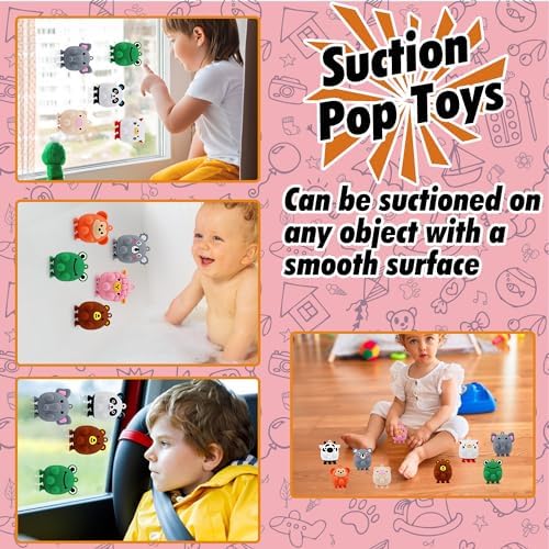 12 PCS Party Favors for Kids,3D Animal Pop Toys,Goodie Bags Stuffers for Kids,Pinata Stuffers Carnival Prizes,Fidget Toys Bulk,Prize Treasure Box Toys for Classroom,Suction Toys for Toddlers