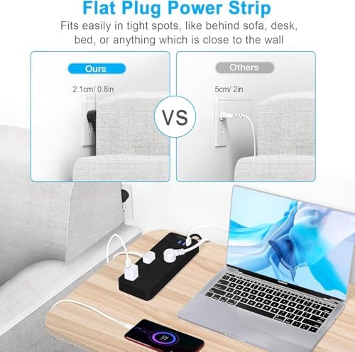 15 FT 14-in-1 Power Strips with Surge Protection 1700J,10 Outlets with 4 USB Ports (1 USB C) Long Extension Cord with Multiple Outlets 16Awg 1625W/13A Flat Plug Power Strip Protector Black
