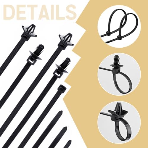 150pcs Push Mount Cable Zip Tie with Car Wire Loom Routing Clips, Universal Compatible with GM Ford Trucks Cars Sedan UTV Engine Bay Self Locking Straps