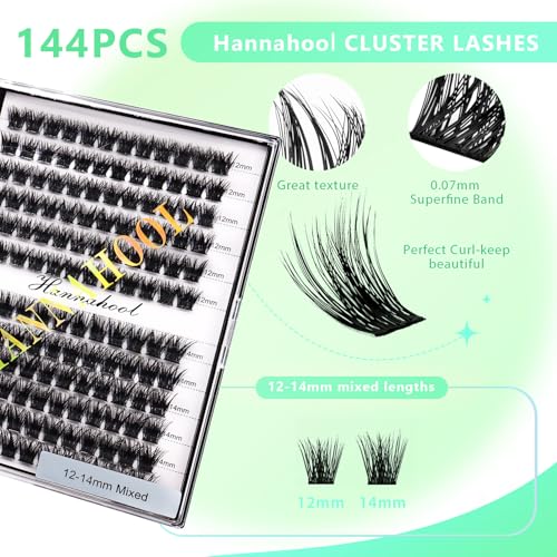 12rows-Large Tray Mixed 8-10-12-14-16mm/Mixed 14-15-16mm/Mixed14mm-16mm/Mixed 18-20mm Wide Stem Individual False Eyelashes Dramatic Black Cluster Eyelashes (Lashes Kit-12-14MM)