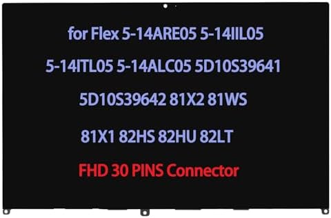 14.0" Replacement for Lenovo IdeaPad Flex 5-14ARE05 5-14IIL05 5-14ITL05 5-14ALC05 5D10S39641 5D10S39642 81X2 81WS 81X1 82HS 82HU 82LT FHD-IPS LCD Display Touch Screen Digitizer Assembly Bezel