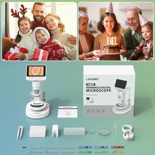 1000X Portable Microscope for Kids with 3.5-inch-Screen: 3-in-1 Digital Microscope with Stand, Kids Microscope Christmas/Birthday Gifts, Handheld Microscope Educational Science Kit, 32g SD Card
