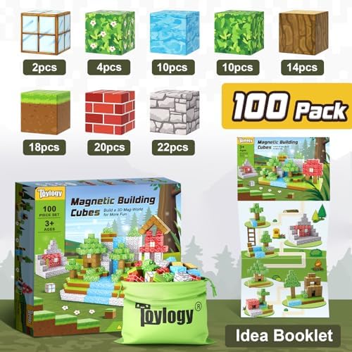 100PCS Magnetic Blocks-Build Mine Magnet World Set for Boys & Girls Age 3-5 6-8, STEM Sensory Toys for Toddlers Gifts for 3+ Years Old Girls Boys,1" Magnet Cubes Classroom Must Haves Construction Toys