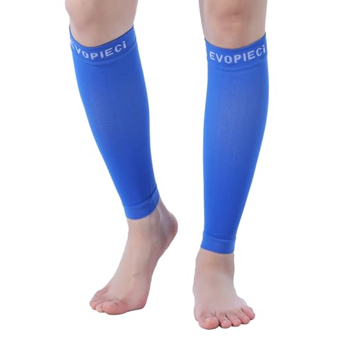 15-20mmHg Calf Compression Sleeve Men and Women Wide Calf Sleeve Brace Compression Socks for Leg Support, Shin Splint,Pain Relief (Blue, Large)