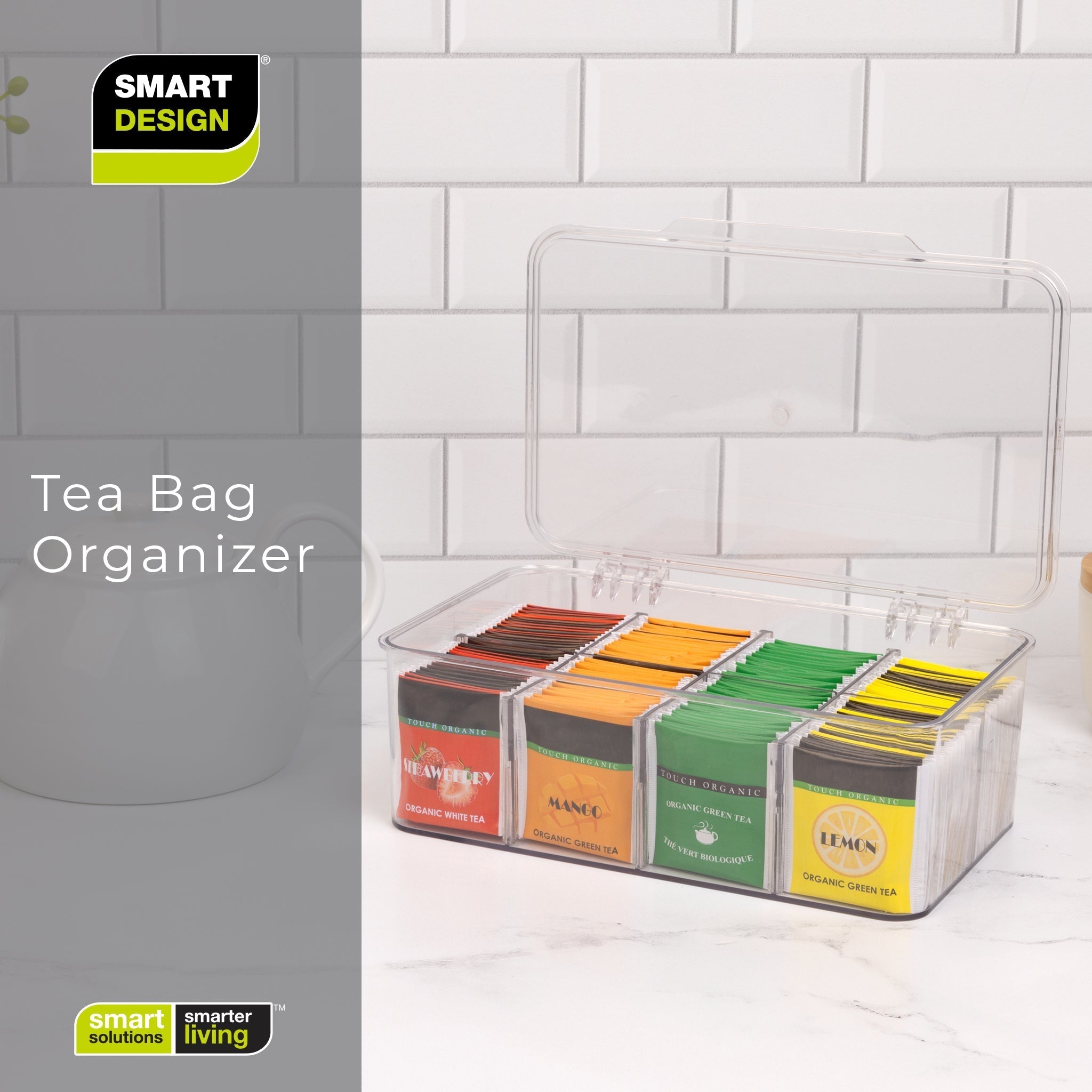 8-Compartment Tea Bag Organizer - Clear