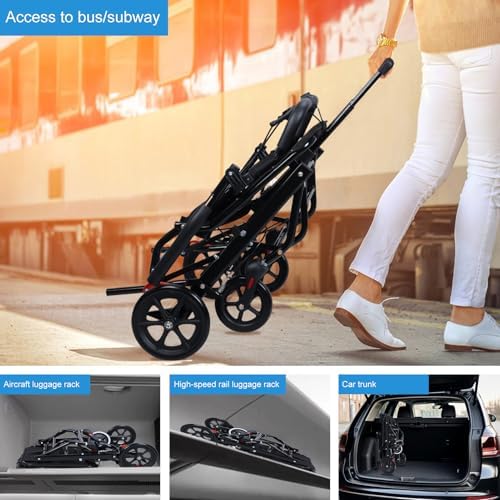 13LBS Transport Wheelchair Lightweight Foldable,Wheelchairs for Adults with Flip-up Armrest,Large Tires,Safety Belt&Shockproof Spring,Portable Wheelchair,Ideal for Seniors & Travel (Black2)