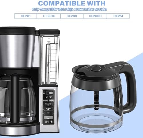 12-Cup Coffee Pot Replacement Carafe Compatible with Ninja Coffee Brewer Maker Models CE251 CE201 CE201C CE200 CE200C Model# XGLSLID200
