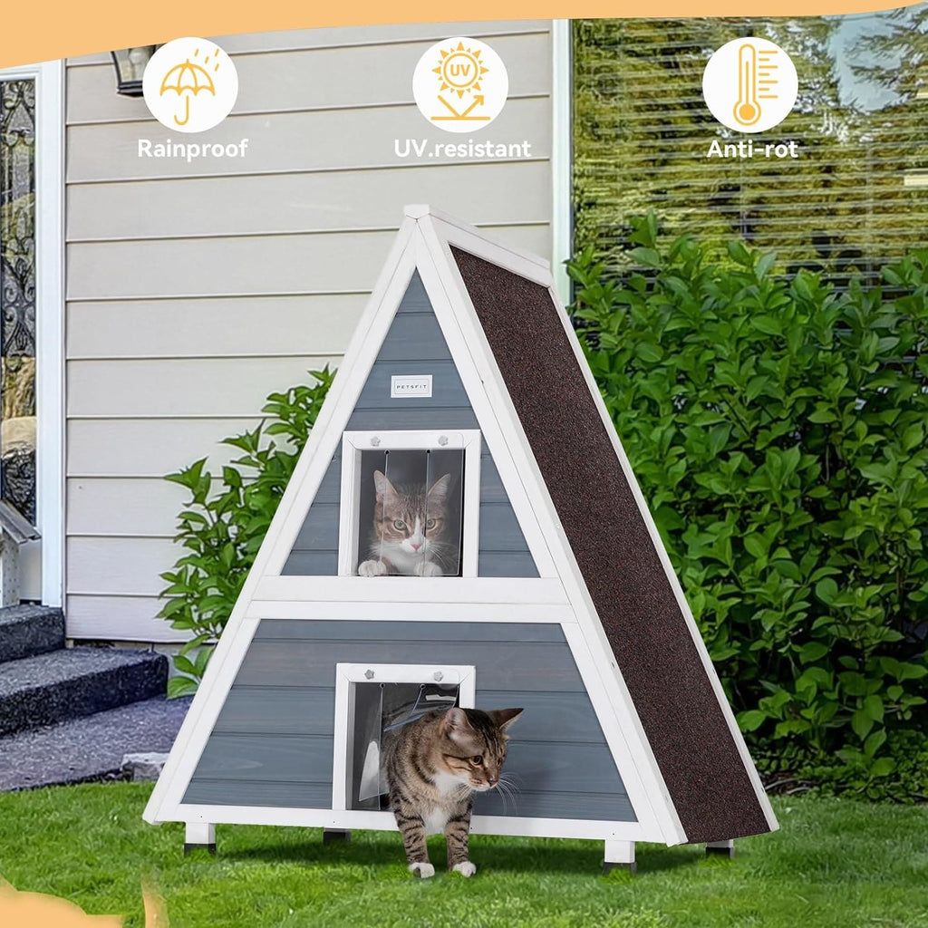 PETSFIT 2 Story Outdoor Cat House with Escape Door