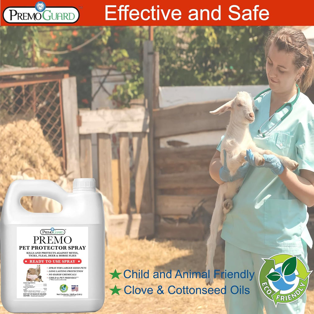Pet Protector Fleas, Ticks and Mites 128 oz - Plant Based All Natural Non-Toxic - By Premo Guard