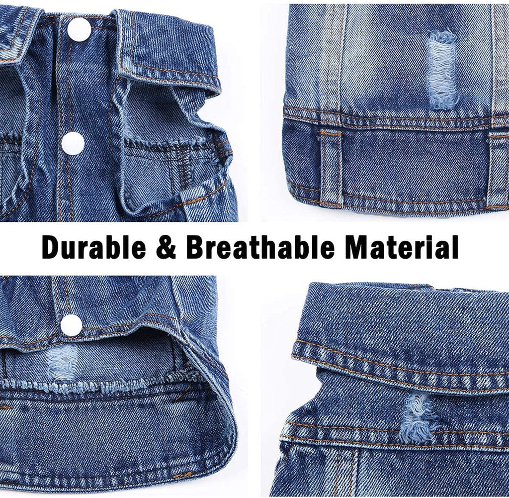 Pet Dog Cat Blue Denim Jeans Jacket Coat Vest