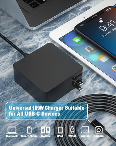 109W USB C Power Adapter, Type C Power PD Wall Fast Charger Compatible with Mac Book Pro, Dell Latitude, Lenovo, Huawei Matebook, HP Spectre, Acer Chromebook and Any Laptops or Smart Phones 1