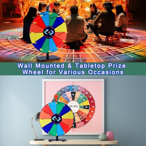 12 Slots Prize Wheel,12 Inch Prize Wheel Spinner with Stand and Heavy Duty Base,Spinning Wheel for Prizes,Spin The Wheel for Fortune Spinning Game Carnival & Engaging Home Parties,Tradeshow.