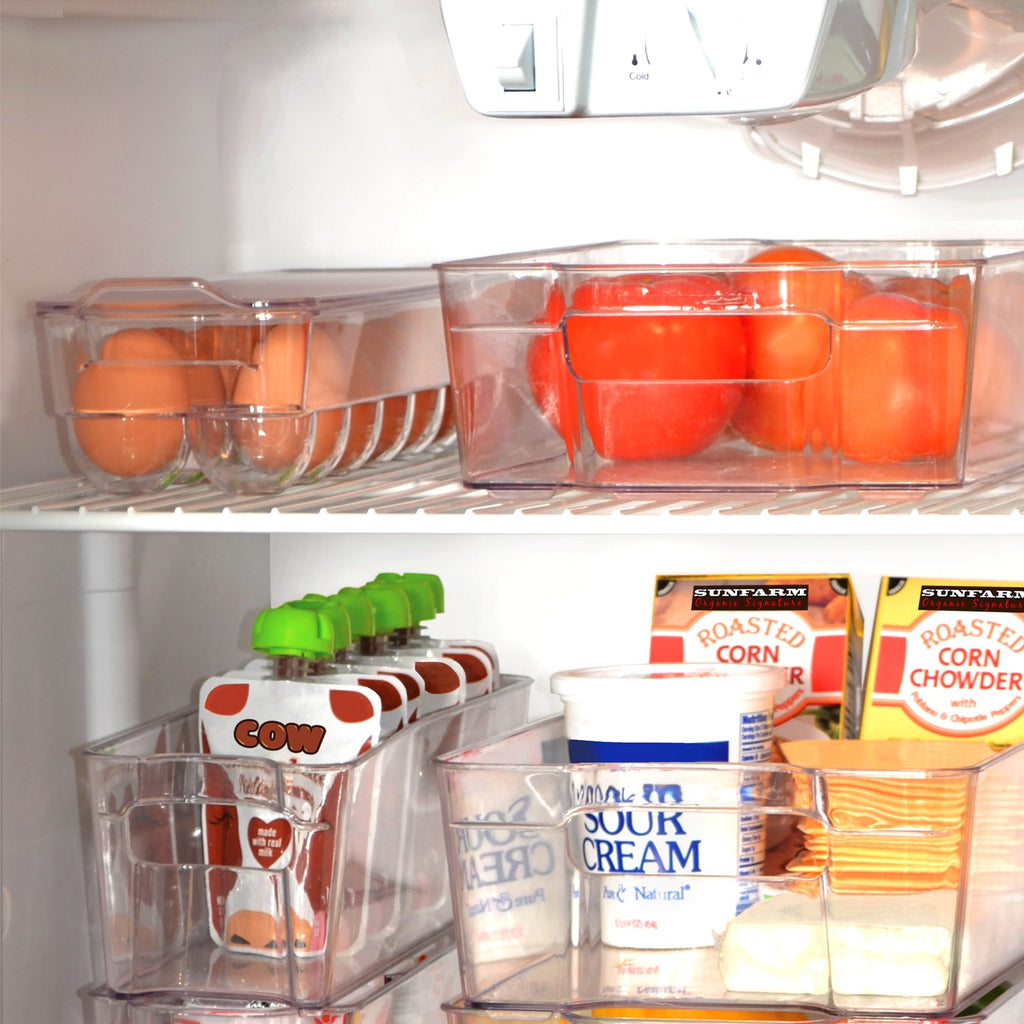 Stackable Refrigerator Egg Holder Bin with Handle and Lid