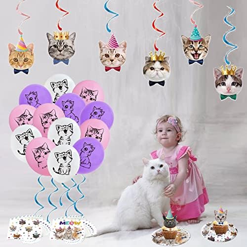 137PCS Kitten Birthday Party Supplies - Serves 20 Guests - Decorations, Plates, Banner, Napkins, Balloons, Tablecloth, Cake Toppers for Cat Themed Party