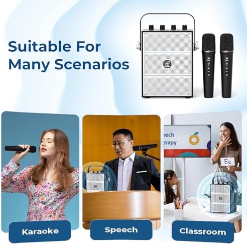 100W Powerful Voice Amplifier with 2 Wireless Microphones, Big Pro Sound Portable Speaker with Microphone, Bluetooth Speaker PA System Karaoke Machine Support BT/USB/TF Card/Aux/Guitar S99