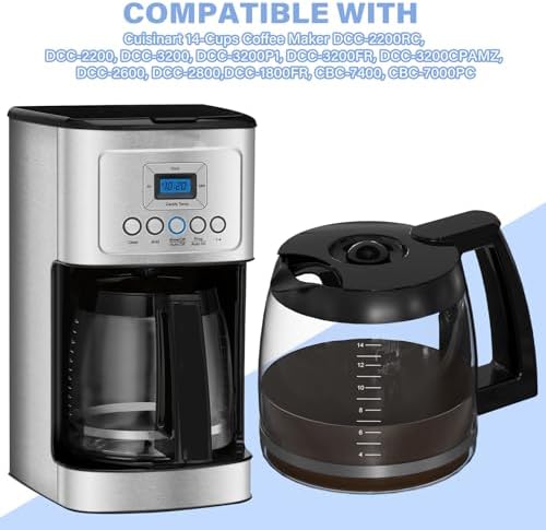 14-CUPS Coffee Maker Glass Carafe Replacement Pot Compatible with Cuisinart Coffee Machine DCC-2200RC, DCC-2200, DCC-3200, DCC-3200P1, DCC-3200FR, DCC-2600, DCC-2800, DCC-1800FR, CBC-7400, CBC-7000PC