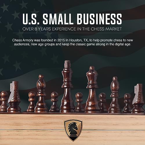 15 Inch Magnetic Wooden Chess Set for Adults & Kids - Folding Travel Chess Board with Handcrafted Staunton Pieces, Extra Queens, and Storage Slots