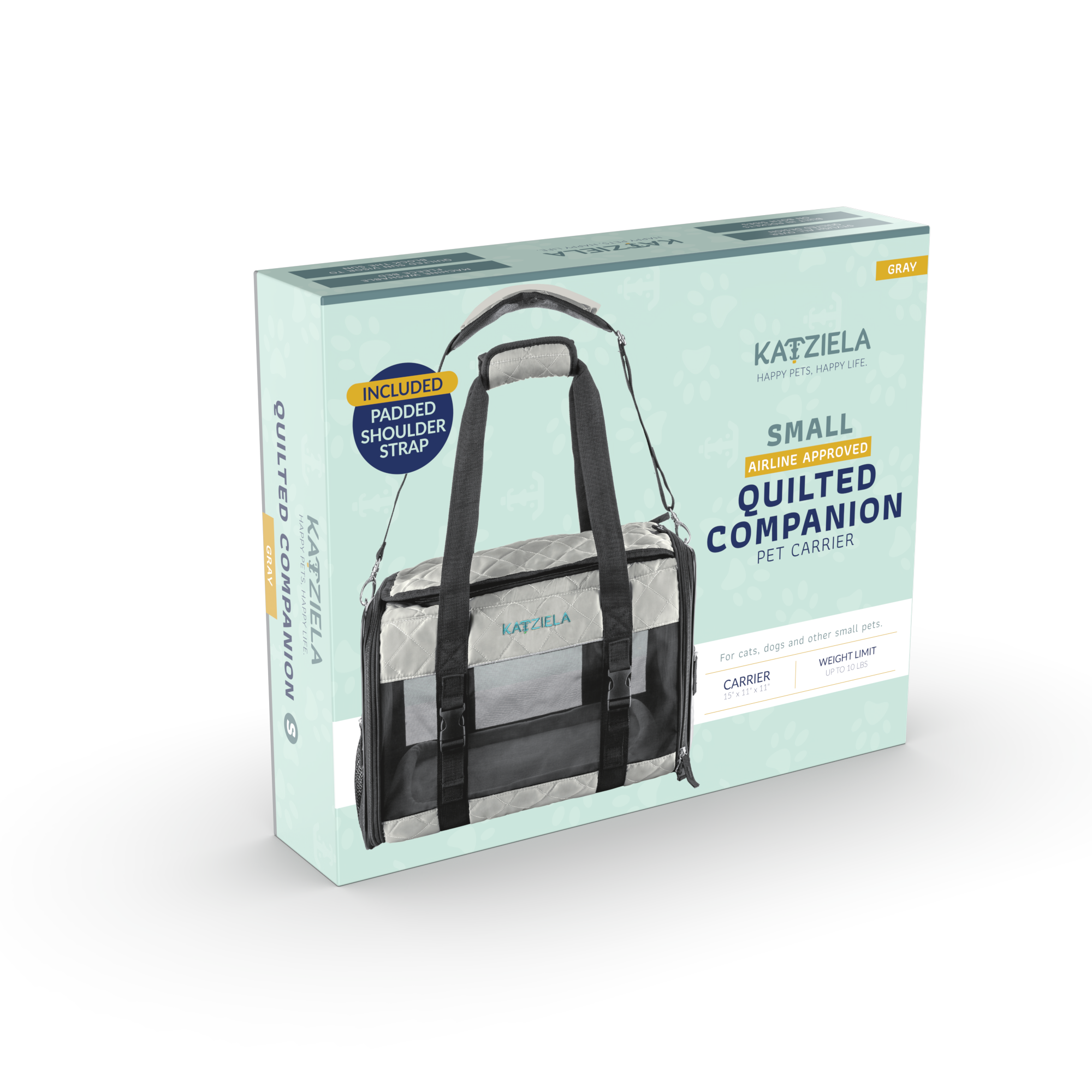 Katziela Airline Compliant Quilted Companion Cat & Dog Carrier - Gray
