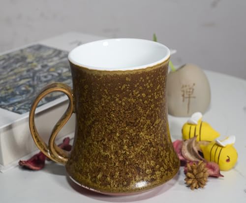 14Oz Crystallize Reactive Glaze Ceramic Coffee Mug,Cool Cup With Handle Suitable for Office and Home Drinking Coffee Tea Cocoa Milk,Lead cadmium free, Dishwasher Microwave Safe(Dark yellow)