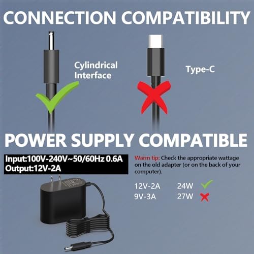 12V 2A Laptop Charger for Chuwi-Herobook Pro, 13" 14" GemiBook Pro, 13.3" Lakebook CW1509, UBook Pro X CWI535, AeroBook Pro, UBook X GemiBook Pro, 14'' GemiBook Tablet Power Cord Adapter Replacement