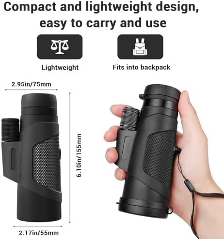 12x42 Monocular Telescope for Adults, High Powered HD Compact Monoculars Portable Handheld Telescope with BAK4 Prism FMC Lens for Hiking Bird Watching Camping Travel Concerts