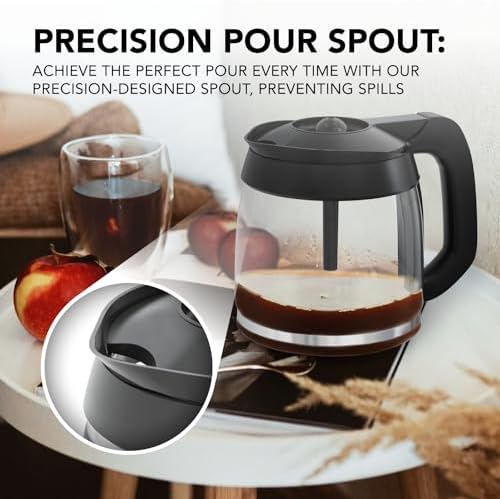 12-Cup Glass Coffee Carafe Replacement Compatible ONLY with Ninja Coffee Brewer Maker Models CE251 CE201 CE201C CE200 CE200C