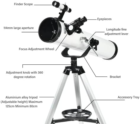 114mm Large Aperture Newtonian Reflector Telescope with Adjustable Tripod for Deep Space Observation