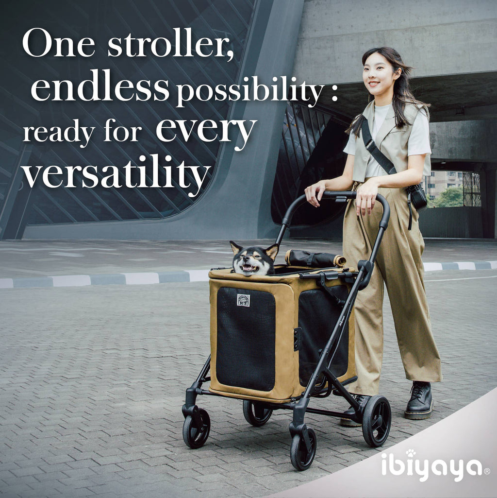 Ibiyaya BigBuddy Pet Stroller and Crate Combo, 2-in-1 Collapsible Medium-to-Large Pet Wagon for Cats and Dogs