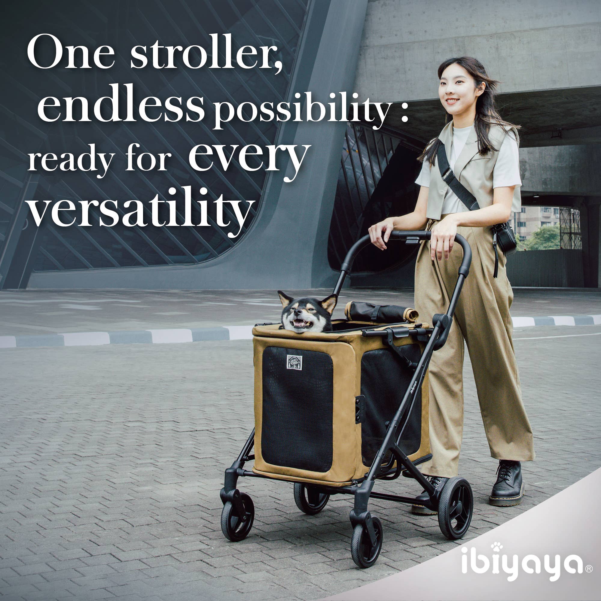 Ibiyaya BigBuddy Pet Stroller and Crate Combo, 2-in-1 Collapsible Medium-to-Large Pet Wagon for Cats and Dogs