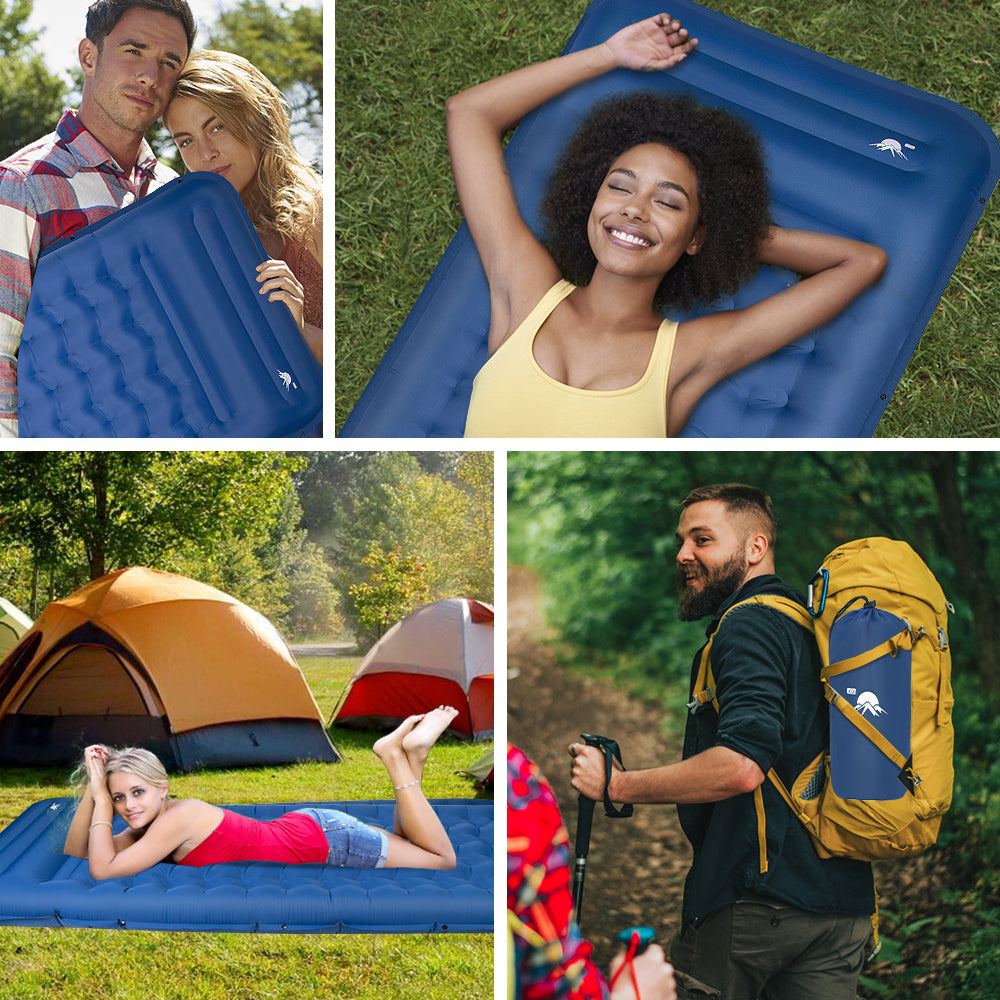 SlowTon Self Inflating Camping Mat- 12 CM Thickness Inflatable Sleeping Pad with Built-in Pump, Portable Lightweight Single Camping Air Mattress with Pillow, Double Joinable for Outdoor Hiking(Blue）